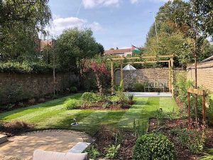 finished garden with pergola