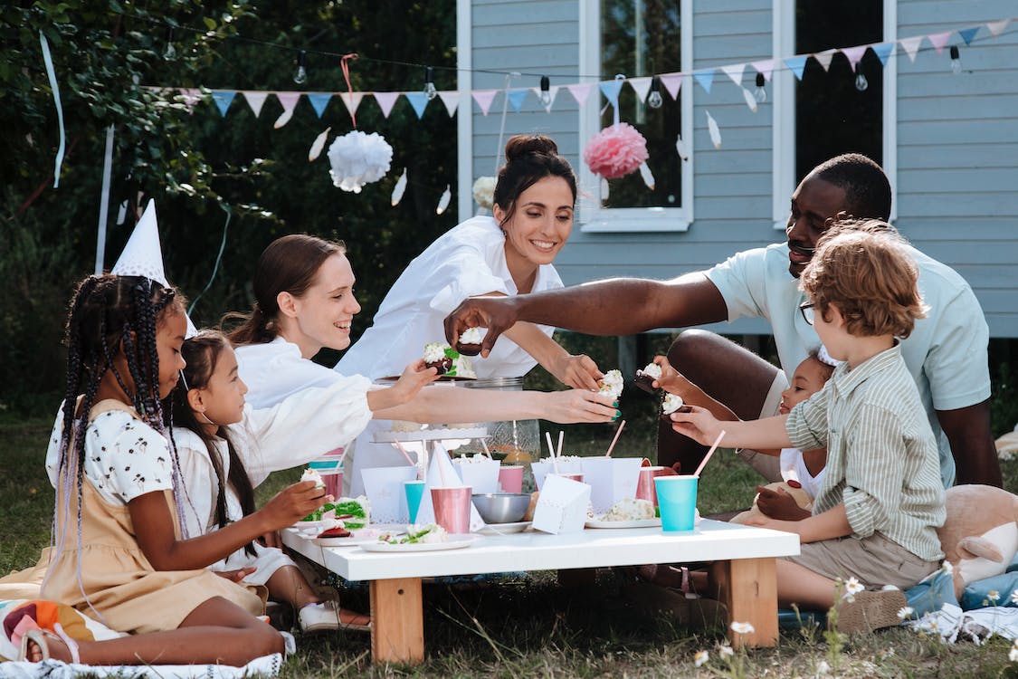 family having a garden party