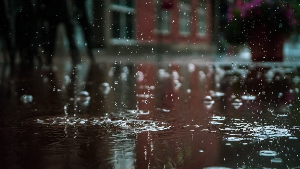 rain falling into puddle